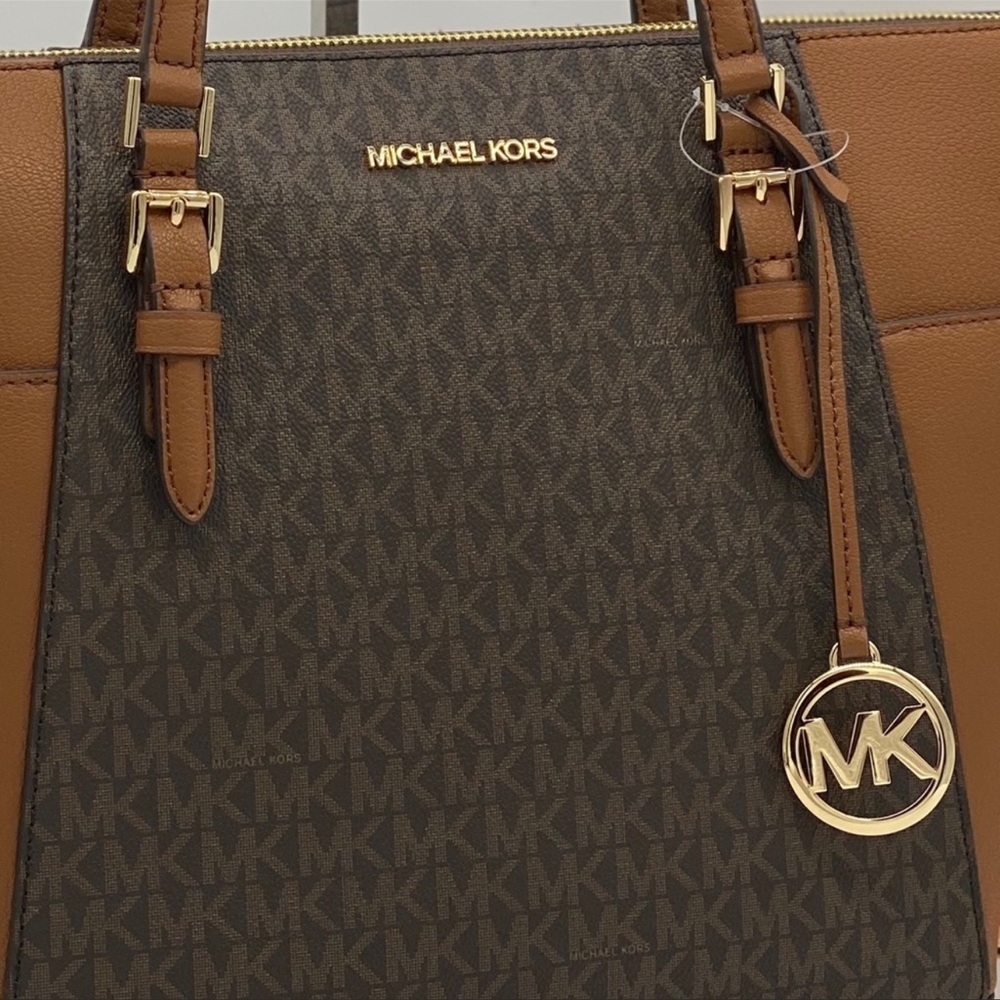 MICHAEL KORS CHARLOTTE LARGE TOP ZIP Brown Tote - Picture 2 of 13